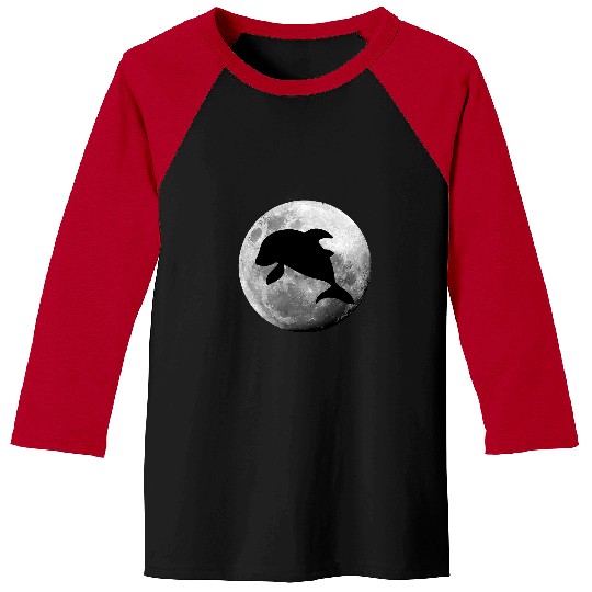 Dolphin Pet Gift Full Moon Night Ocean Sea Life Marine Animals Baseball Tees