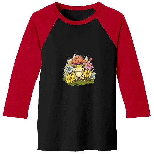 Frog Pet Cottagecore Frog Mushroom Mycology Fungi Retro Goblincore Baseball Tees