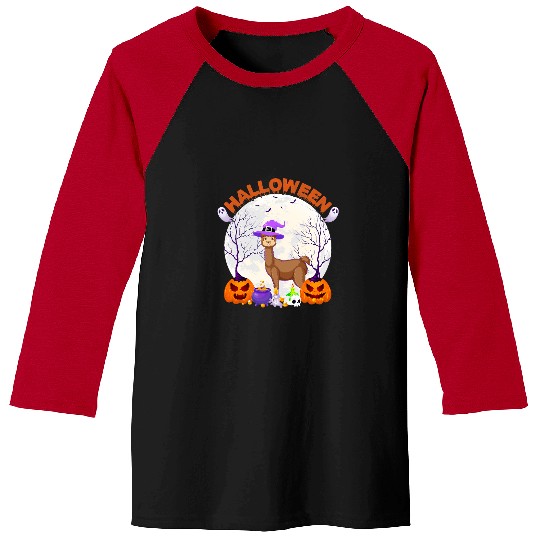 Llama Pet Funny Halloween Design Pumpkin Witchy Alpaca Halloween Baseball Tees