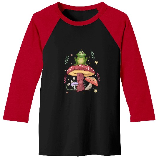 Frog Pet Cottagecore Kawaii Frog Sitting On Mushroom Fungi Goblincore Baseball Tees