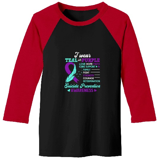 suicides Prevention 988 Ribbon I Wear Teal And Purple Love Hope Faith Baseball Tees