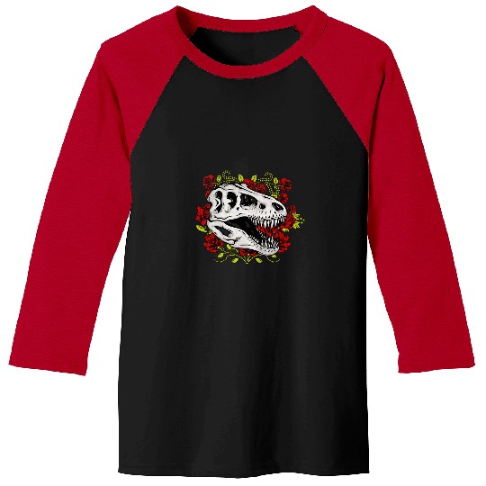 Dinosaur Pet Skull TRex Skull Roses Floral Dinosaur Tattoo Stylish Baseball Tees