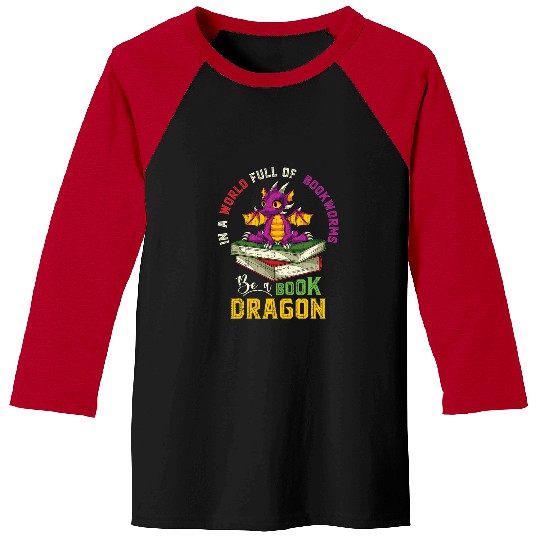 Book Fun Cute Animal Bookworm Book Reading Fantasy Book Dragon Baseball Tees