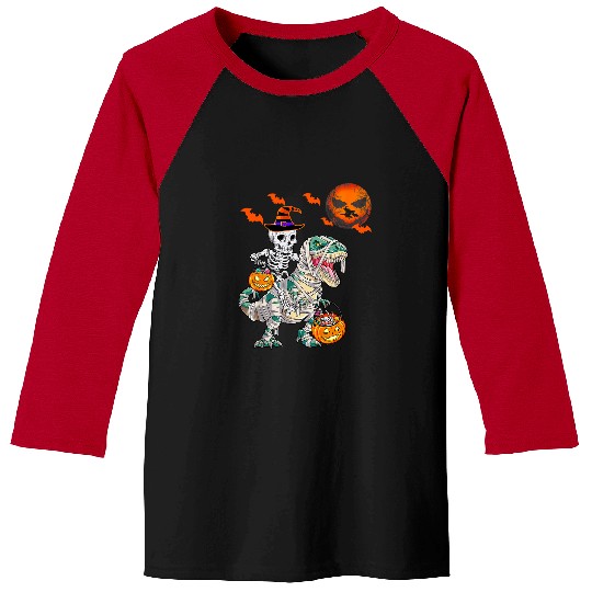 Dinosaur Pet Skull Riding Mummy Dinosaur T rexs Halloween Funny Pumpkin 21 8 Baseball Tees