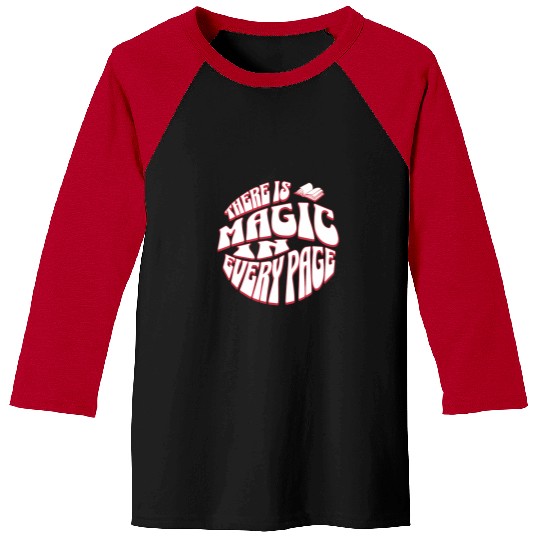 Book Fun Magic on Every Page Reading Literature English Teacher Baseball Tees
