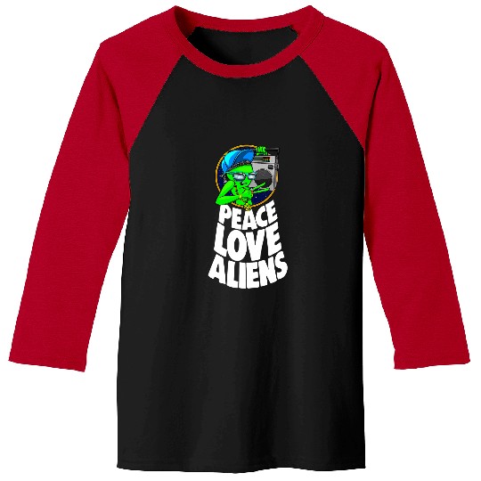 Aliens UFO Peace Love Alien Tape Funny Women Alien Music Love Baseball Tees