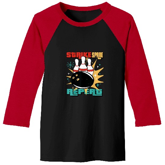 Discover Sport Bowling Strike Spare Repeat Bowling On Bowling Lane With Balls Baseball Tees