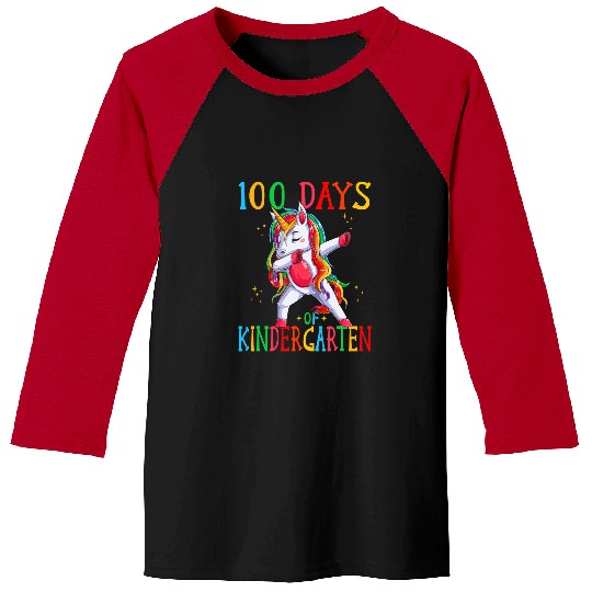 Unicorn Pet 100 Days Of Kindergarten Dab Unicorn Kindergartner Girl 1 Baseball Tees