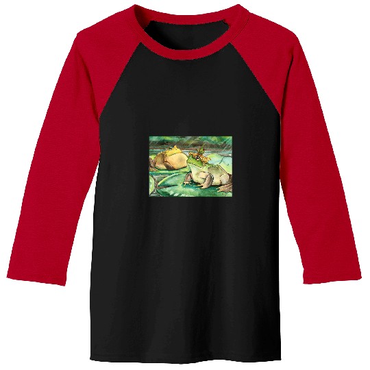 Frog Pet Cottagecore Frog Lotus Pond Watercolor Toad Frog Lovers Baseball Tees
