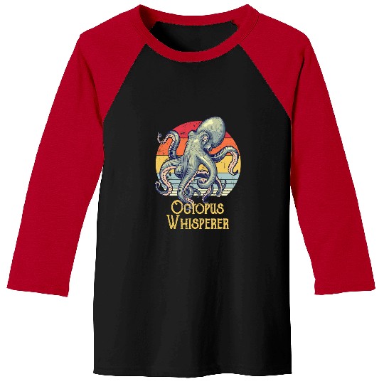 Octopus Pet Whisperer Retro Sunset Marine Biologist Baseball Tees