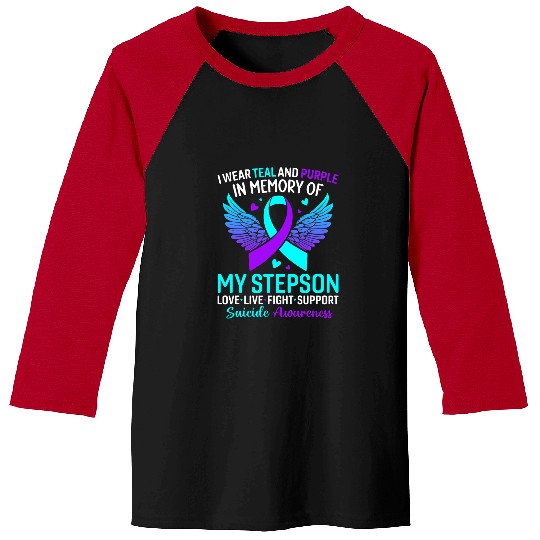 suicides Prevention 988 Ribbon I Wear Teal And Purple For My Stepson Baseball Tees