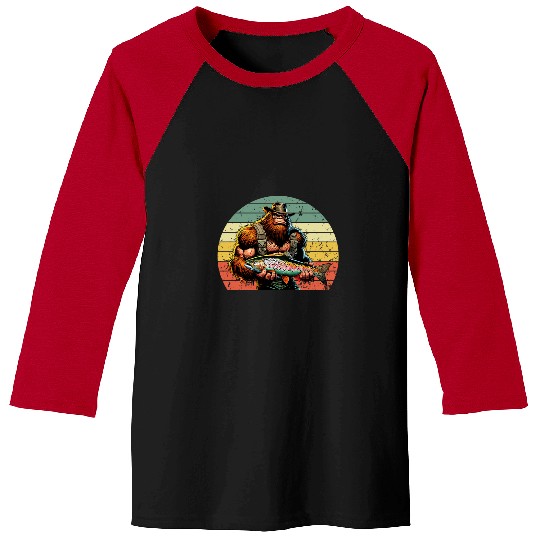 Bigfoot Pet Rainbow Trout Fishing Bigfoot Holding a Rainbow Trout Baseball Tees