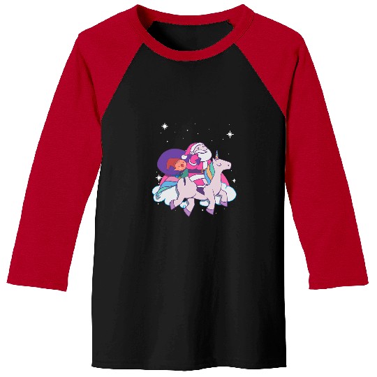 Unicorn Pet Santa Riding Unicorn Rainbow Cloud Christmas Matching Outfit Baseball Tees