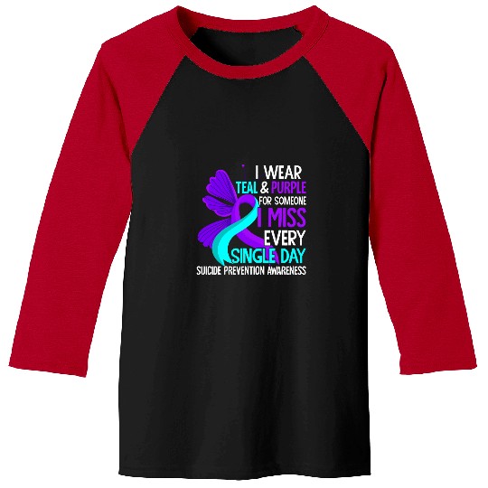 suicides Prevention 988 Ribbon I Wear Teal And Purple For Someone I Miss Baseball Tees