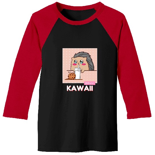 Hedgehog Pet Kawaii Cute Hedgehogs Cookie And Milk Kawaii Aesthetic Baseball Tees