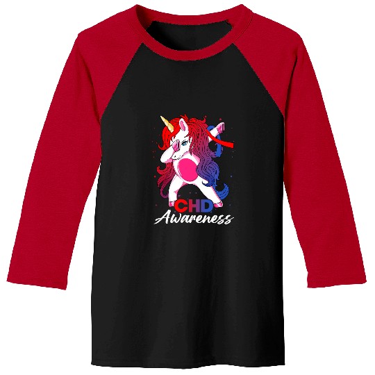 Unicorn Pet  Unicorn With Red Blue Ribbon CHD Awareness Month Baseball Tees