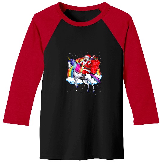 Unicorn Pet Santa Claus Riding Unicorn Rainbow Christmas Kids Women Baseball Tees
