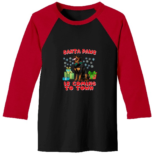 Rottweiler Pet Christmas Santa Paws Is Coming To Town Baseball Tees