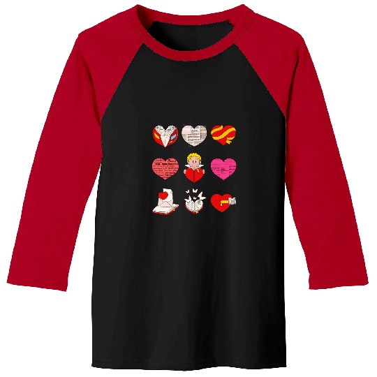 Book Fun Librarian Hearts IntertWinesd Book Pages Cupid Reading Book V Baseball Tees