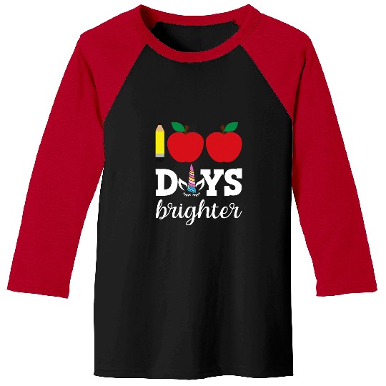 Unicorn Pet 100 Days Brighter Unicorn 100 Days Of School Apple Pen Kids 2 Baseball Tees