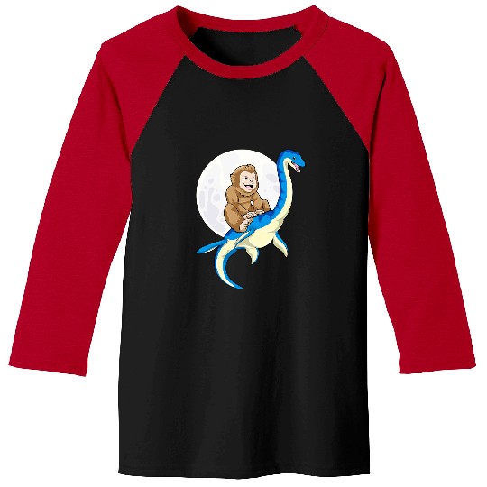 Bigfoot Pet Sasquatch Riding The Loch Ness Monster Cryptozoology Baseball Tees