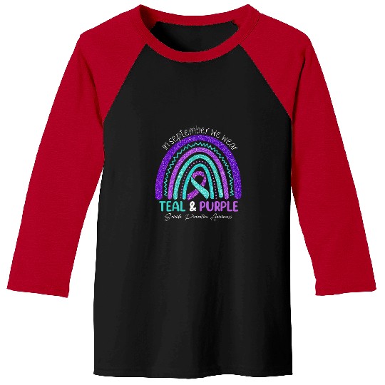 suicides Prevention 988 Ribbon In September We Wear Teal Purple suicides Prevention Rainbow 2 Baseball Tees