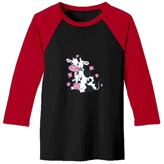 Cow Pet Eating Grass Farm Baseball Tees