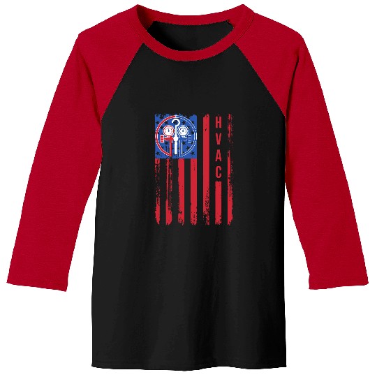 American HVAC Technician Flag Patriotic HVAC Mechanic Gauge Baseball Tees