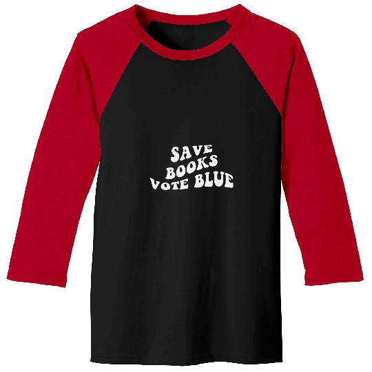 Book Fun Librarian Teacher Save Books Vote Blue Groovy Retro Liberal Baseball Tees