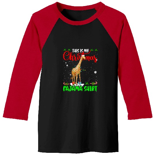 Giraffe Pet This Is My Christmas Pajama Christmas Santa Giraffes Baseball Tees