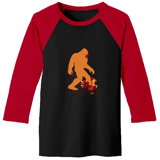 Bigfoot Pet Sasquatch Walking A Turkey Thanksgiving costume Baseball Tees