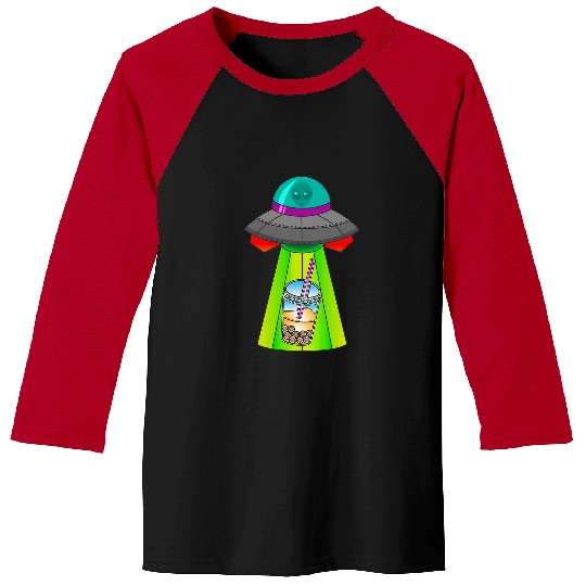 Aliens UFO Boba tea and alien spacecraft boba abduction Extraterrestria Baseball Tees