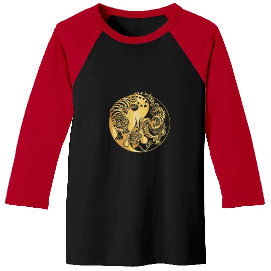 Dragon Pet Yin yang tiger dragon gold Baseball Tees
