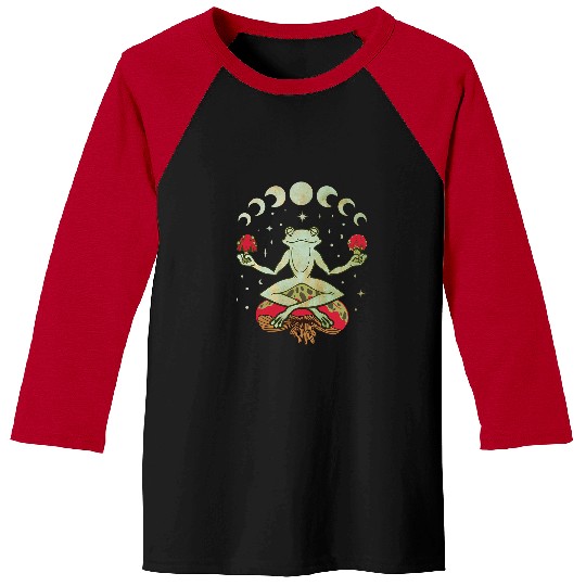Frog Pet Yoga Cottagecore Aesthetic Frog Mushroom Celestial Witchy Yoga Baseball Tees