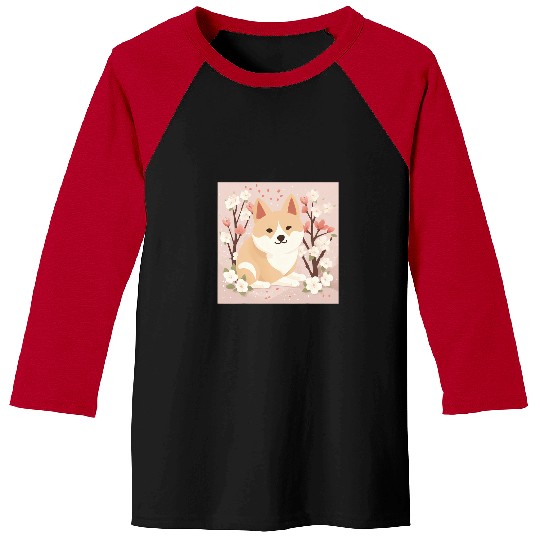 Shiba Inu Pet Elegant Shiba Inu and Cherry Blossom Decor for Appeal Baseball Tees