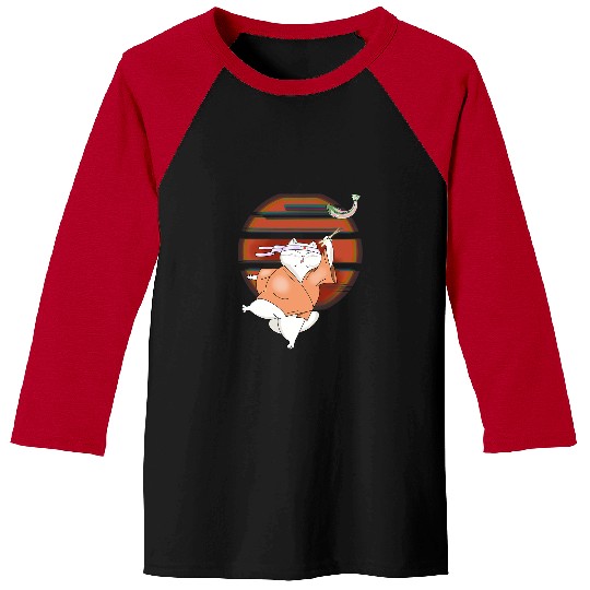 Fishing Fun Funny Cat Samurai Fishing Japanese Cat Baseball Tees