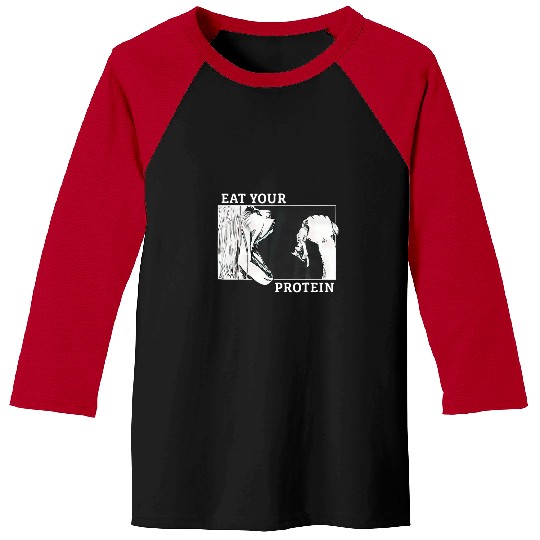 Eat Your Protein Anime Gym Pump Bodybuilding Fitness 21 Baseball Tees