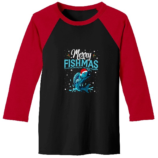 Fishing Fun Funny Christmas Merry Fishmas Fishing xmass 17 Baseball Tees