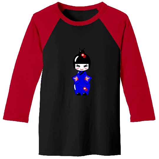 Funny Cute Japanese Geisha Blue Anime Kimono Baseball Tees