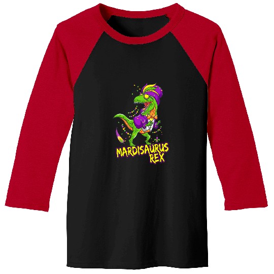 Dinosaur Pet Mardisaurus rexs Dinosaur TRex Tyrannosaurus Mardi Gras Baseball Tees