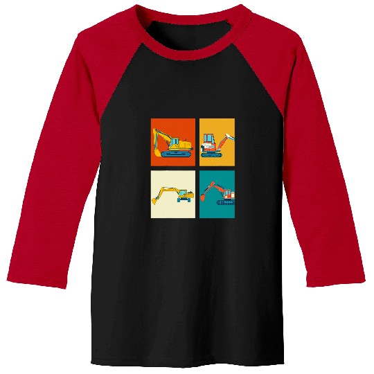 Excavator Fun Pop Art Vehicle Digger Construction Work Retro Baseball Tees