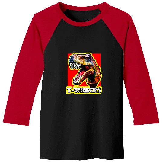 Dinosaur Pet TWrecks Funny Colorful Tyrannosaurus rexs Low Poly Comic Art Baseball Tees