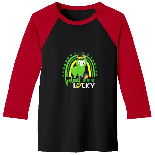 Llama Pet Cute St Patricks Day Rainbow Llama Feeling Lucky St Patricks Baseball Tees