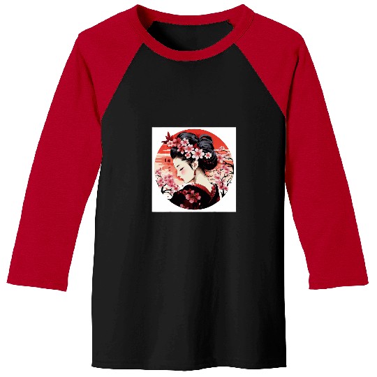 Cherry Blossom Geisha Elegant Vector Design Baseball Tees