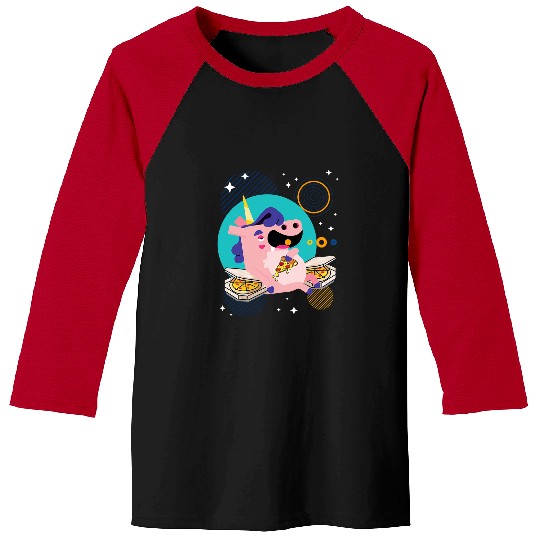 Unicorn Pet Eating Pepperoni Cheesy Pizza Unicorn 2 Baseball Tees