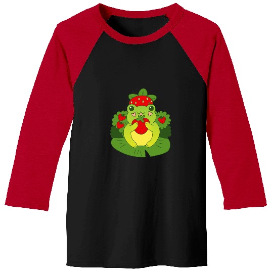 Frog Pet Cute kawaii Frog with strawberry hat Waterlily Cottagecore Baseball Tees