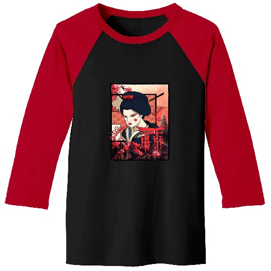 Geisha Sakura Cherry Blossom Geisha Girl Japan Art Baseball Tees