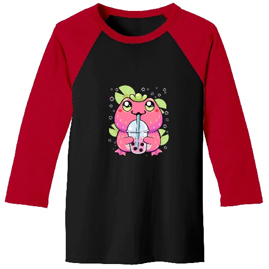 Frog Pet Anime Kawaii Strawberry Frog With Boba Tea for Teens Girls Baseball Tees