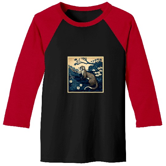 Ferret Pet Surrealism Japanese Painting Weasel Baseball Tees