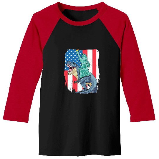 Dinosaur Pet Statue of Liberty Riding Dinosaur Patriotic TRex 4th Of July 8 Baseball Tees